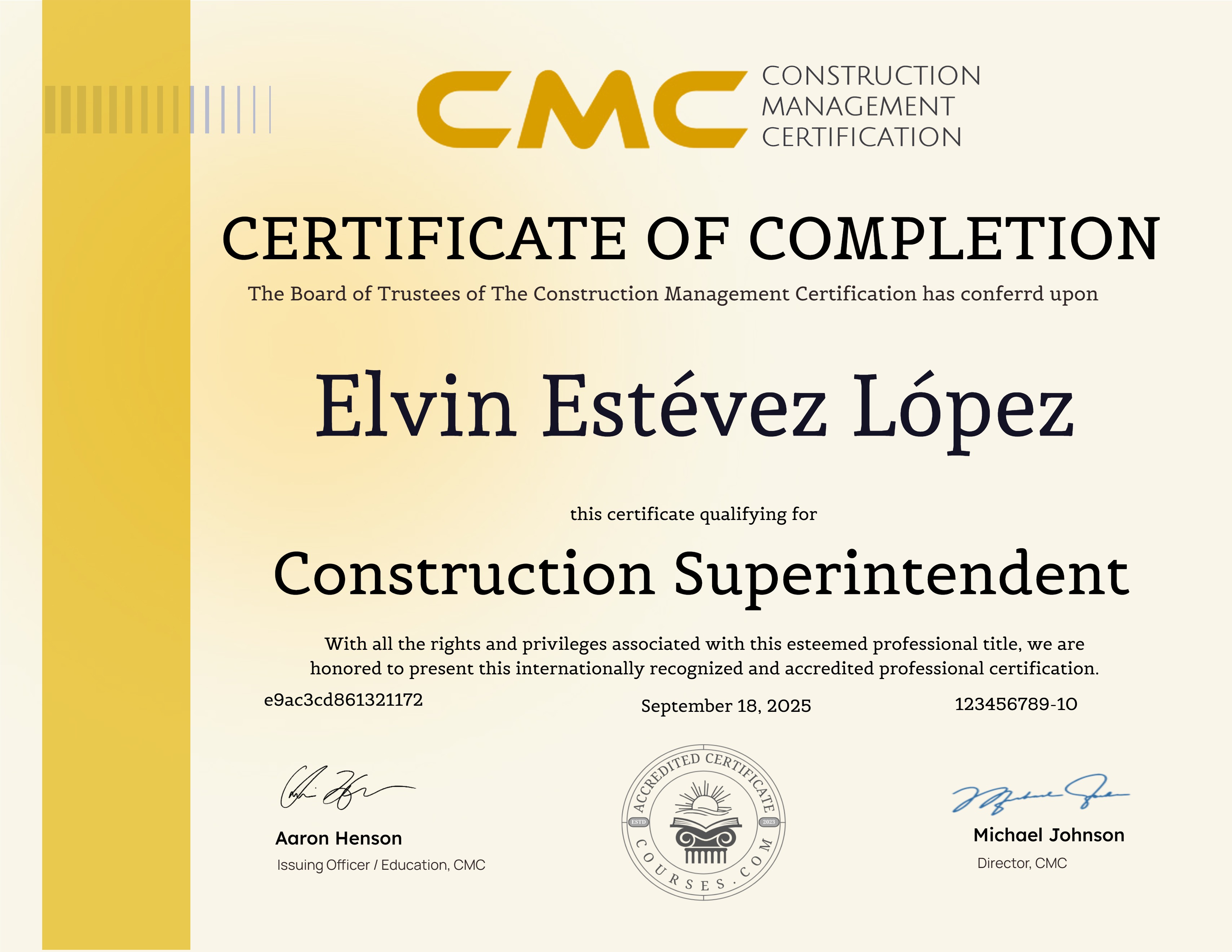 Construction Superintendent Certification Program